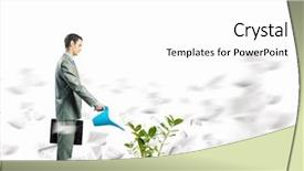  Presentation with gold start - Cool new PPT theme with gold man start - image of businessman watering sprout backdrop and a white colored foreground
