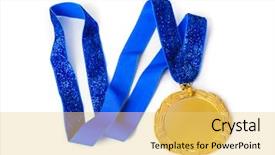  Presentation with gold medal - PPT layouts with gold medal isolated on white background and a yellow colored foreground