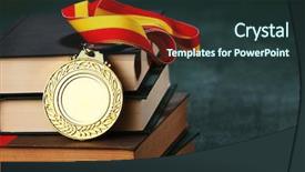  Presentation with gold medal - Slide deck having gold medal on the book background and a tawny brown colored foreground