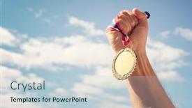  Presentation with winner - Audience pleasing presentation design consisting of gold-medal-winner-held backdrop and a lemonade colored foreground