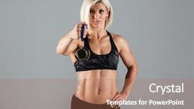  Presentation with medal - Colorful slide deck enhanced with gold medalist - portrait of a confident athletic backdrop and a coral colored foreground