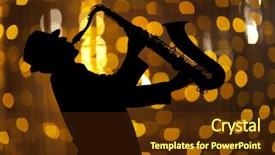  Presentation with light - Colorful presentation theme enhanced with gold men team - saxophonist man playing on saxophone backdrop and a tawny brown colored foreground