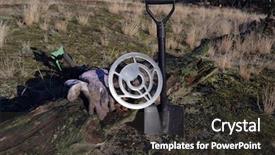  Presentation with metal detector - Slide deck featuring gold mining history - metal detector and shovel background and a dark gray colored foreground