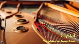  Presentation with nobody - Presentation design consisting of gold music - inside grand piano strings closeup background and a tawny brown colored foreground