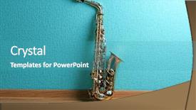  Presentation with treble clef watermark turquoise - Slides featuring gold music - saxophone on turquoise wallpaper background background and a teal colored foreground