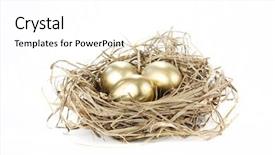  Presentation with white gold - Audience pleasing PPT layouts consisting of gold nest eggs isolated backdrop and a white colored foreground
