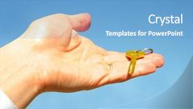  Presentation with gold start - PPT layouts consisting of gold new start - key in a palm background and a teal colored foreground