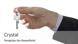  Presentation with violin key - Beautiful presentation theme featuring gold new start business - businessman holds a key backdrop and a  colored foreground