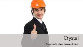  Presentation with construction - Presentation featuring gold new start business - portrait of a businessman construction background and a  colored foreground