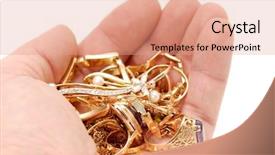  Presentation with fancy gold glitter sparkle confetti - Presentation theme featuring gold ornaments in a hand background and a coral colored foreground