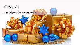 Presentation with packaging - Slide deck featuring gold packaging and christmas balls background and a white colored foreground