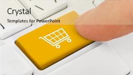  Presentation with notebook - Amazing PPT theme having gold pc - computer notebook keyboard with shopping backdrop and a soft green colored foreground