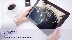  Presentation with new year - Amazing slide set having gold pc - man using tablet pc backdrop and a lemonade colored foreground