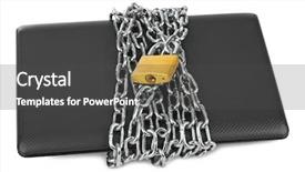  Presentation with chain - Slide deck with gold pc - notebook and chain isolated background and a dark gray colored foreground