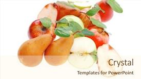  Presentation with apple pear - Amazing slide set having gold pear with green and red apple with half isolated over white background backdrop and a cream colored foreground