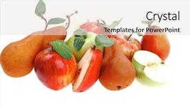  Presentation with apple pear - Slides enhanced with gold pear with green and red apple with half isolated over white background background and a sky blue colored foreground