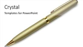  Presentation with white gold - Presentation theme having gold pen isolated on white background and a white colored foreground