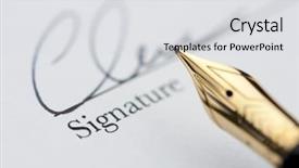  Presentation with fountain pen - PPT theme enhanced with gold pen with signature background and a light gray colored foreground