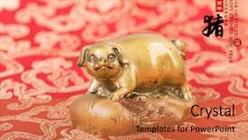  Presentation with chinese calligraphy - PPT theme enhanced with gold piggy bank chinese calligraphy background and a coral colored foreground