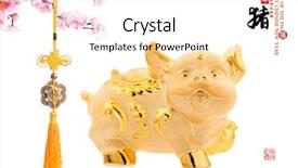  Presentation with pig year - PPT theme having gold piggy bank chinese calligraphy background and a pink colored foreground