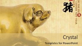  Presentation with chinese calligraphy - Theme featuring gold piggy bank chinese calligraphy background and a yellow colored foreground