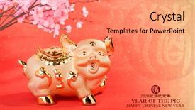  Presentation with stamps - Slide set consisting of gold piggy bank chinese calligraphy background and a coral colored foreground