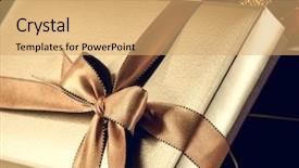  Presentation with gift - Presentation design enhanced with gold present - christmas gift box background and a coral colored foreground