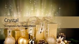  Presentation with shiny - Audience pleasing slide deck consisting of gold present - christmas still life with shiny backdrop and a  colored foreground
