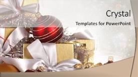  Presentation with snow flakes - Colorful slide deck enhanced with gold present - christmas still life with snow backdrop and a  colored foreground