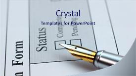  Presentation with application - Amazing PPT layouts having gold question - application form status and pen backdrop and a  colored foreground
