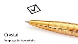  Presentation with pen - Cool new presentation design with side view of four stacked ceramic plates backdrop and a sky blue colored foreground.