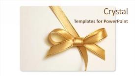  Presentation with gift - PPT theme with gold ribbon - blank gift tag isolated background and a cream colored foreground