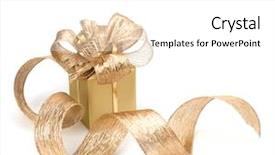  Presentation with gift ribbon - Colorful slide deck enhanced with gold ribbon - luxurious gift isolated on white backdrop and a white colored foreground