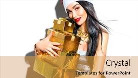  Presentation with sexy santa woman red - Audience pleasing slide deck consisting of gold ribbon sales - beauty christmas fashion model girl backdrop and a gold colored foreground