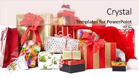  Presentation with white christmas - PPT theme with gold ribbon sales - gift boxes and christmas bags background and a lemonade colored foreground