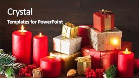  Presentation with decoration - Colorful slides enhanced with gold ribbon shiny stars - christmas gift box and decoration backdrop and a tawny brown colored foreground