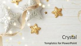  Presentation with decoration - Beautiful PPT theme featuring gold ribbon shiny stars - christmas ornaments seasonal decoration backdrop and a  colored foreground