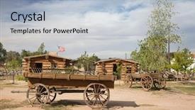 Presentation with wild wild west - Presentation theme featuring gold rush - historial outpost of the wild background and a light blue colored foreground