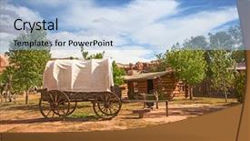  Presentation with wild wild west - Presentation design featuring gold rush - historial outpost of the wild background and a light blue colored foreground