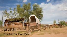  Presentation with gold border - Cool new PPT theme with gold rush - historial outpost of the wild backdrop and a coral colored foreground