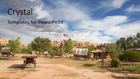  Presentation with wild wild west - Slide deck having gold rush - historial outpost of the wild background and a light blue colored foreground