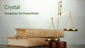  Presentation with justice - Beautiful PPT theme featuring gold scales of justice and books on grey background backdrop and a sky blue colored foreground