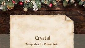  Presentation with christmas blank wooden signboard - Audience pleasing PPT theme consisting of gold scroll - christmas fir tree with decoration backdrop and a lemonade colored foreground