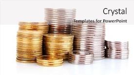  Presentation with white gold - Presentation theme having gold silver - many coins in column isolated background and a light gray colored foreground