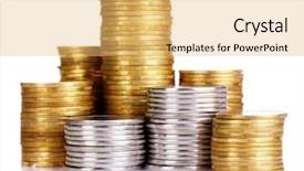 Presentation with white gold - Audience pleasing theme consisting of gold silver - many coins in column isolated backdrop and a yellow colored foreground