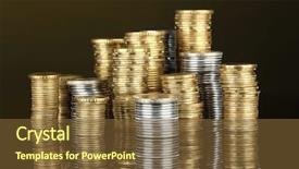  Presentation with gold silver - Beautiful theme featuring gold silver - many coins in columns backdrop and a tawny brown colored foreground