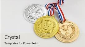  Presentation with medal - Colorful slide deck enhanced with gold silver and bronze medal backdrop and a soft green colored foreground