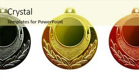  Presentation with gold silver - PPT theme having gold silver and bronze medals background and a yellow colored foreground