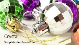  Presentation with christmas balls disco ball - Cool new PPT theme with gold silver globe - extreme closeup of a christmas backdrop and a lemonade colored foreground