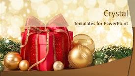  Presentation with christmas balls disco ball - Beautiful presentation theme featuring gold sparkling - christmas gift box with christmas backdrop and a cream colored foreground